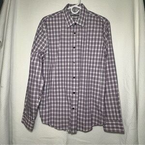 Express Men's Size Large Long Sleeve‎ Button Up Fitted Shirt Purple Checkered